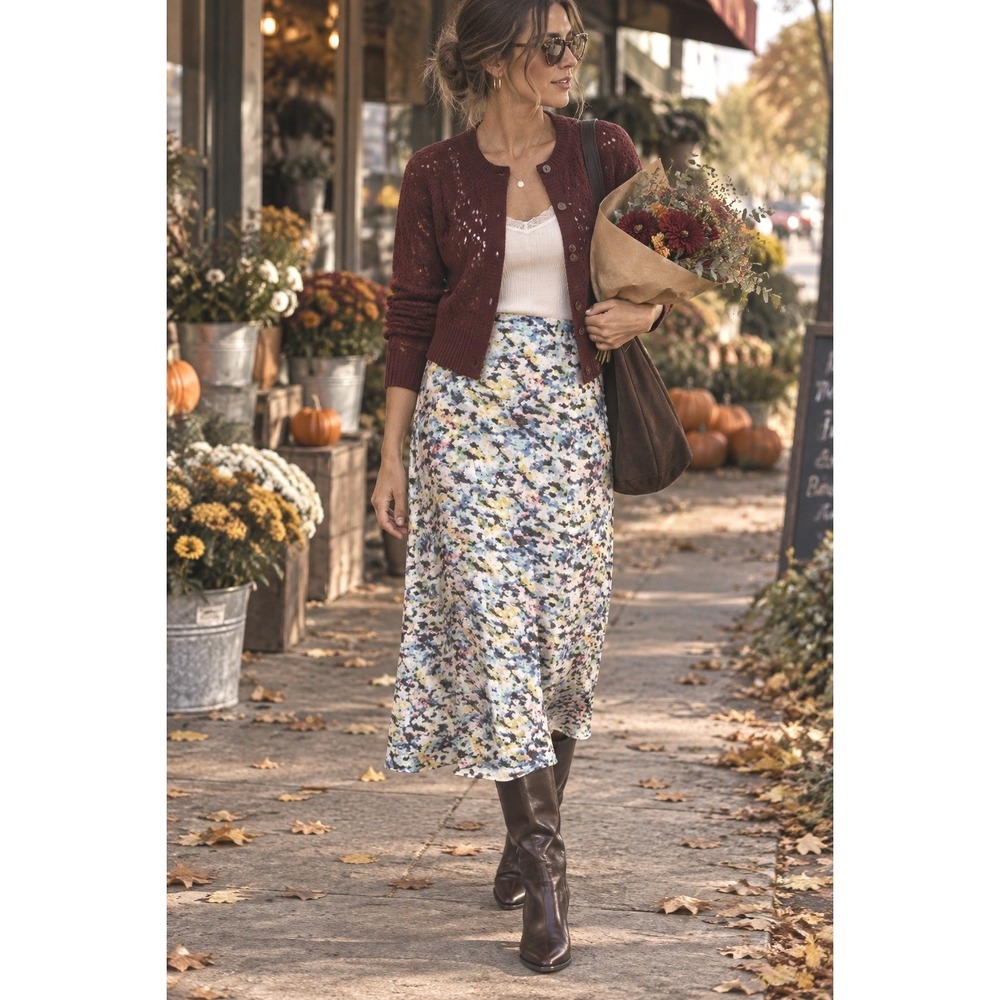 TRAMP midi skirt floral front slit date night summer pretty feminine bright